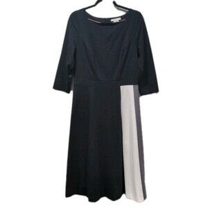 Boden Womens Colorblock Knee Length 3/4 Sleeve Dress Size 10R Black Gray Career